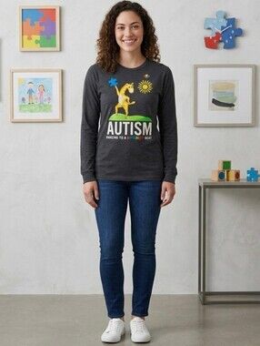 Autism Speaks Awareness Top Long Sleeve T-Shirt Size M Medium Colorful Shirt Tee